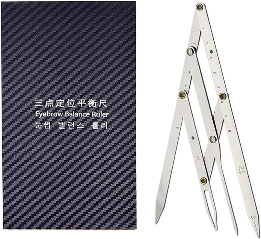 Dr.Pedi Eyebrow Golden Ratio Caliper Stencil with Flexible Arms Microblading Permanent Makeup Reusable DIY Tattoo Ruler Measurement Symmetrical Tool Foldable, Silver, 2 Piece Set