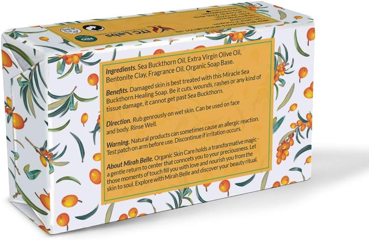 Mirah Belle - Organic Sea Buckthorn Soap Bar - (Pack of 6-125 Gm) - Dry Skin - Handmade, Natural, Vegan and Cruelty Free - 750 Gm