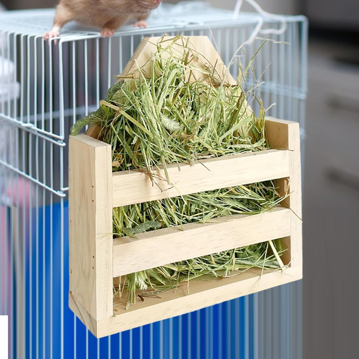 Fenteer Rabbit Hay Feeder Rack, Wooden Grass Dispenser, Small Animals Feeding Holder for Cage Bunny image number 2