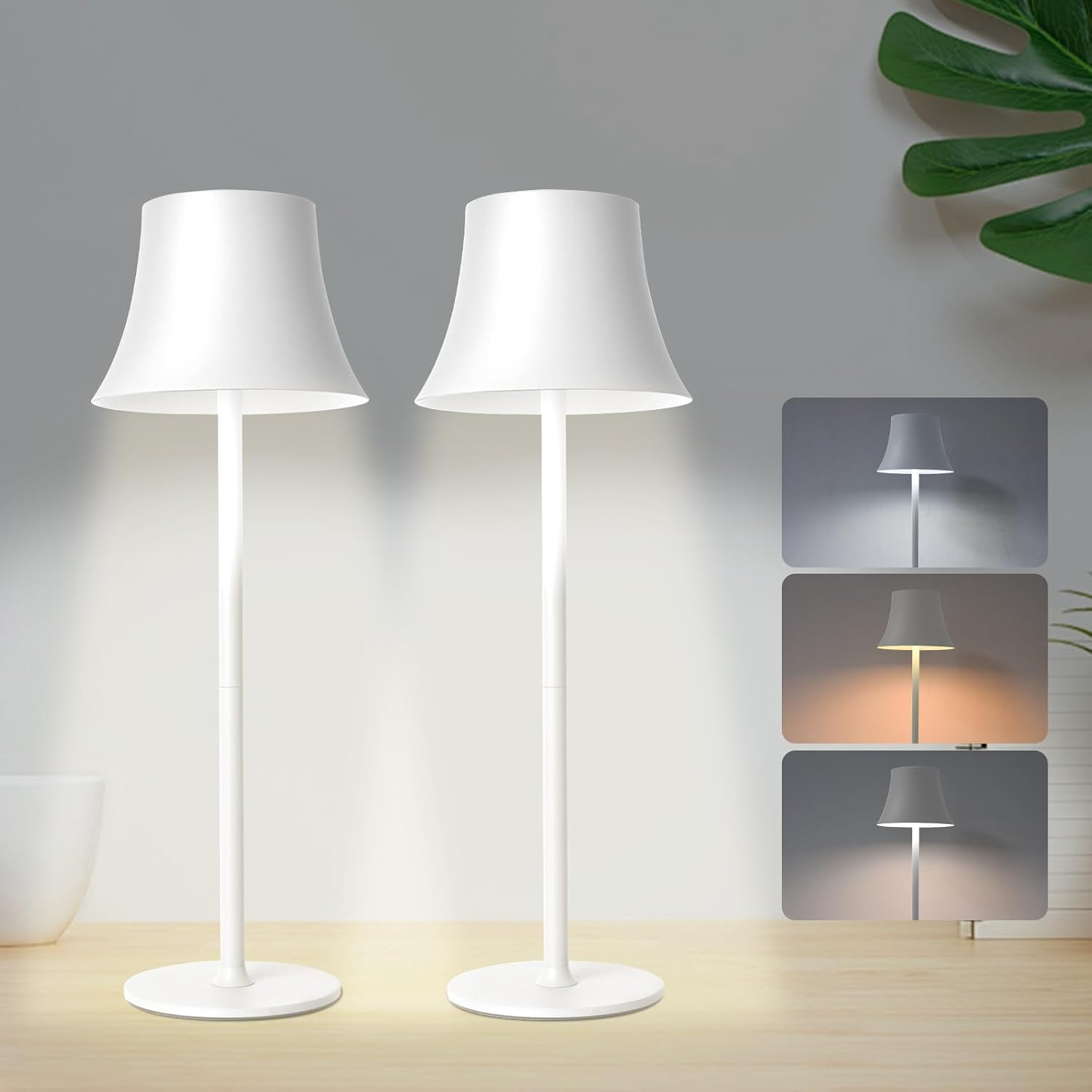 LED Table Lamp, Dimmable LED Battery Table Lamp Wireless, with 4000 Mah Battery, Rechargeable Table Lamp with USB, 3 Light Modes for Bedroom, Living Room, Dining Room, Bar, White Mini