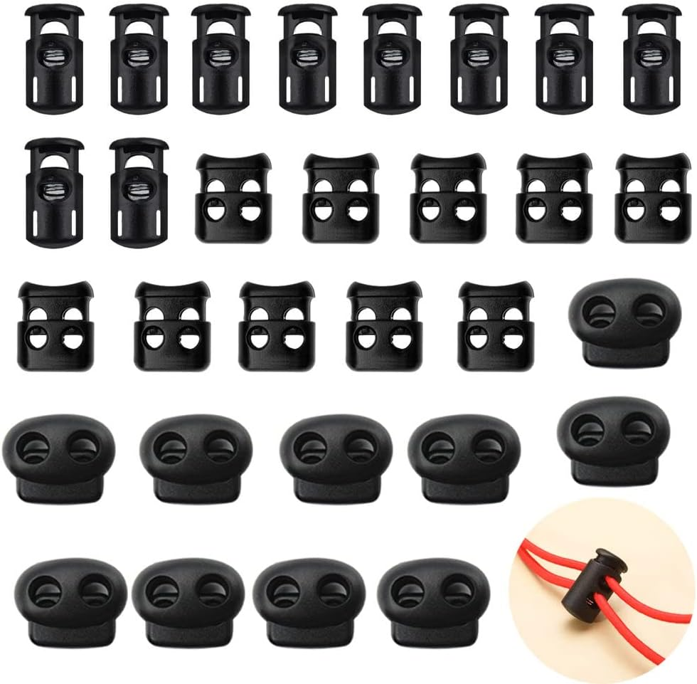 30 Pcs Plastic Cord Locks YIFARUBE 3 Styles End Spring Stop Toggle Stoppers for Paracord Shock Cord Drawstrings Lanyard DIY Crafting (Black) image number 3