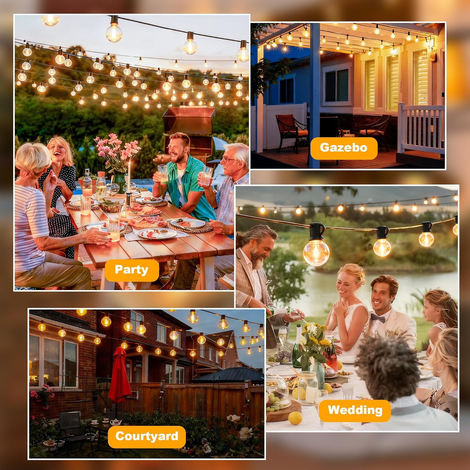 Cozylady Festoon Lights Outdoor 15+2M, String Light with 25+2 G40 Waterproof Shatterproof Bulbs, Plug-In Outdoor Light, Fairy Light for Garden Yard Wedding Party Balcony image number 2