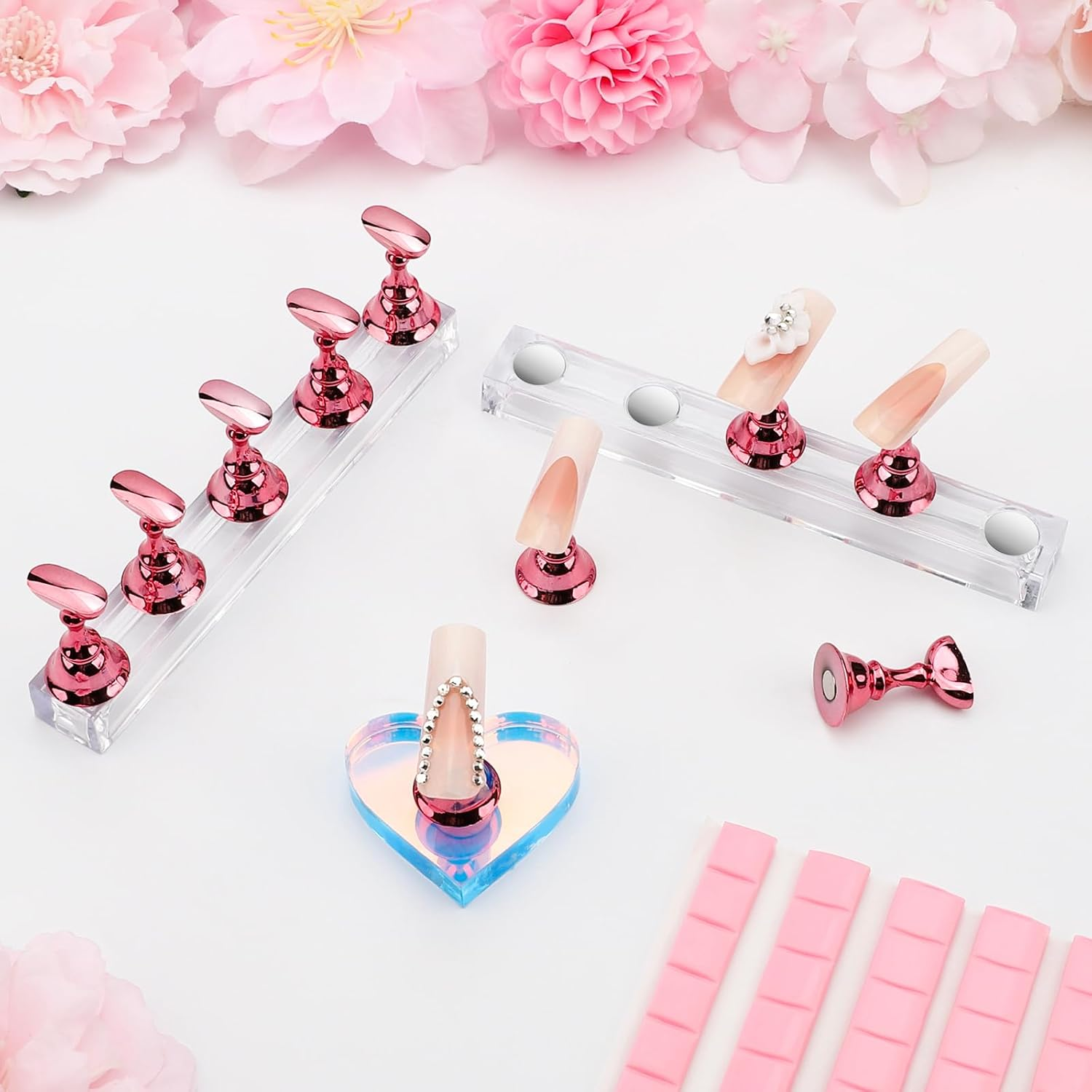 Nail Stand for Press Ons, Magnetic Fake Nail Holder for Painting Nails,Nail Stands for Nail Art with Reusable Putty Home Salon DIY Display Supplies (A-Pink) image number 6