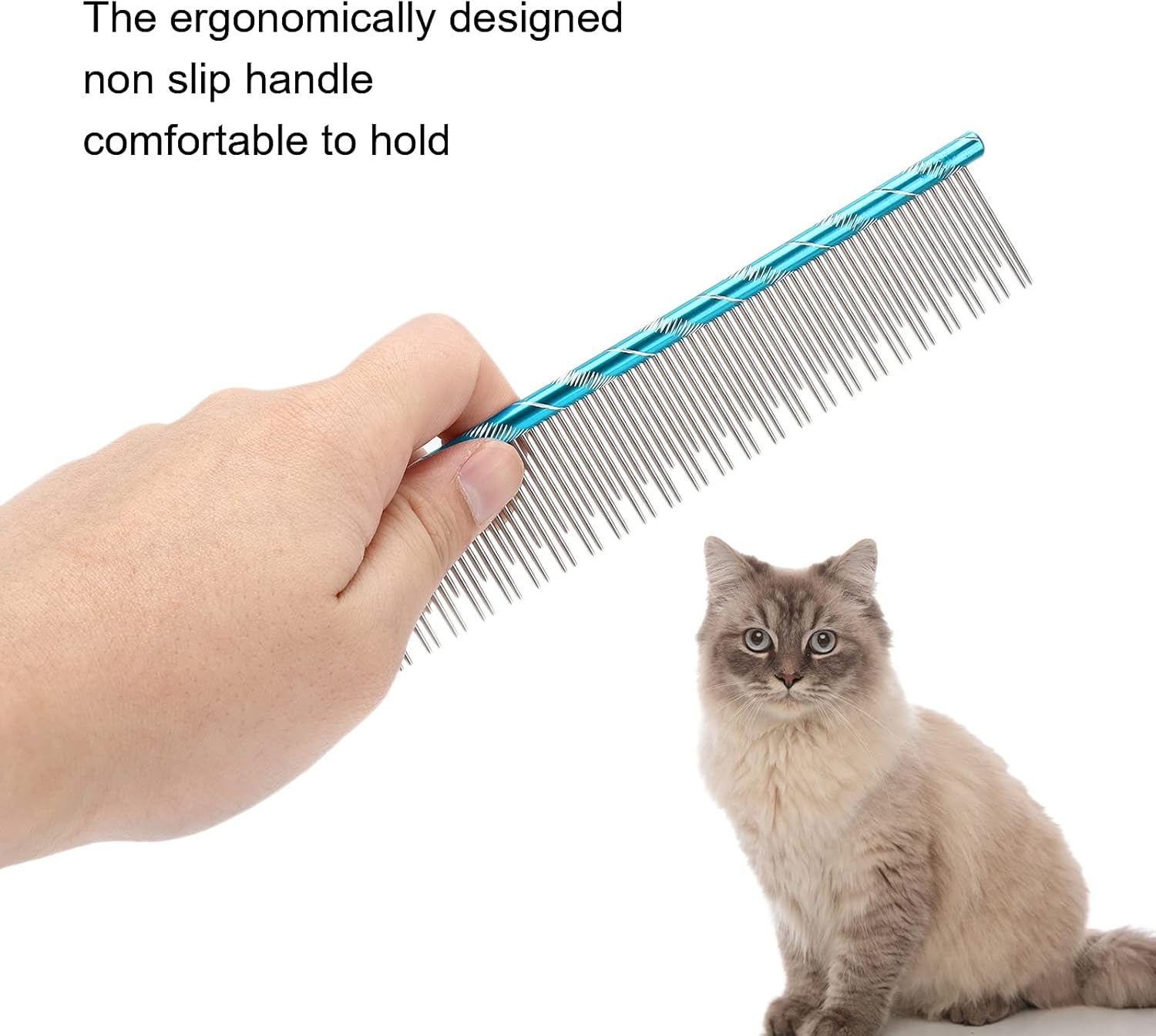 Pet Hair Removal Comb, Rugged Durable Reusable Comfortable Open Knot Comb with Stainless Steel Teeth, Metal Dog Comb Professional Dog Grooming Tools for Cats Dogs (Blue) image number 2