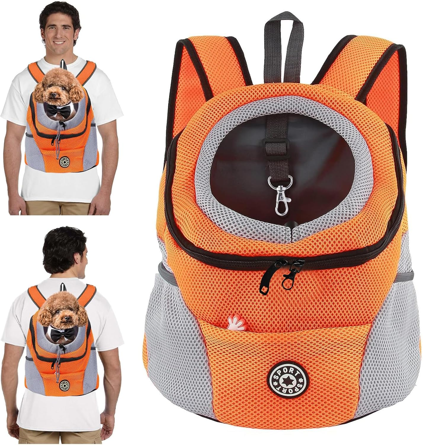 PETCUTE Dog Carrier Backpack, Adjustable Pet Backpack for Small Dogs and Cats, Padded Shoulder Strap, Waterproof Base, Breathable, Pet Front Pocket with Safety Hooks, for Hiking