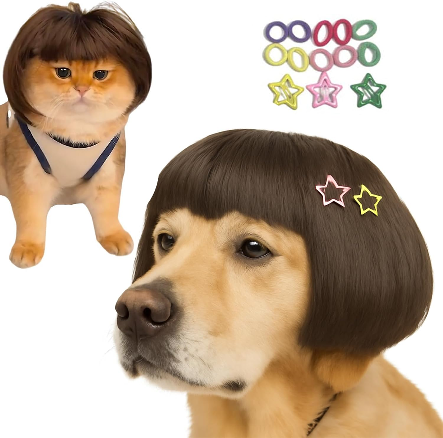 Funny Pet Wig &ndash; DIY Haircut & Adjustable Fit &ndash; Cat & Dog Costume for Halloween, Party, Photo Shoots &ndash; 3D Natural Look &ndash; Fits 5Kg-50Kg Pets image number 4