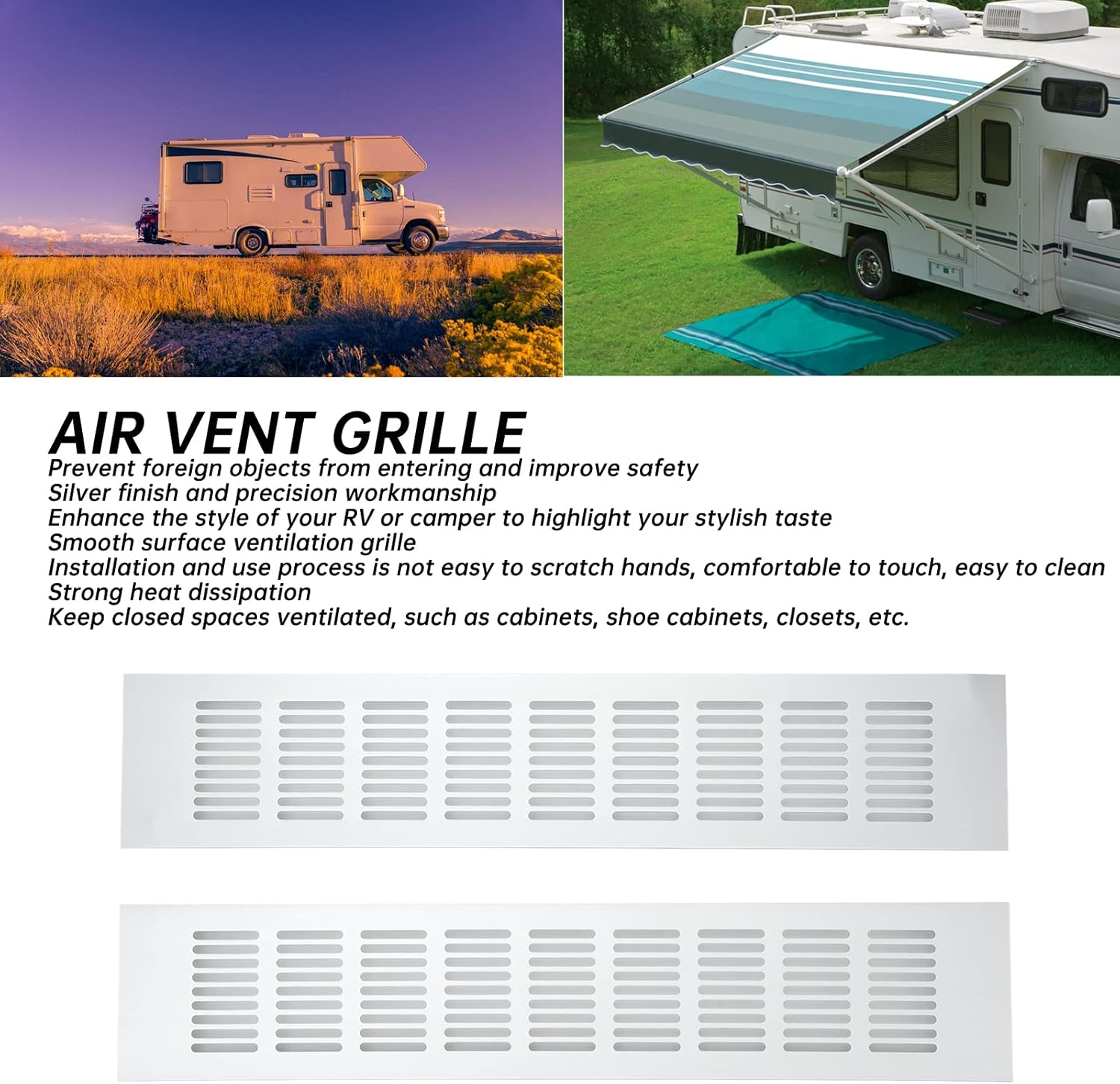 Aluminium Alloy Rectangular Vent Plate, 2 Pcs Air Vent Ventilation Grille for Wardrobe Rvs Cabinet Shoe Cabinet Closet, Easy Installation Cabinet Hardware Accessories (80 * 400Mm) image number 5