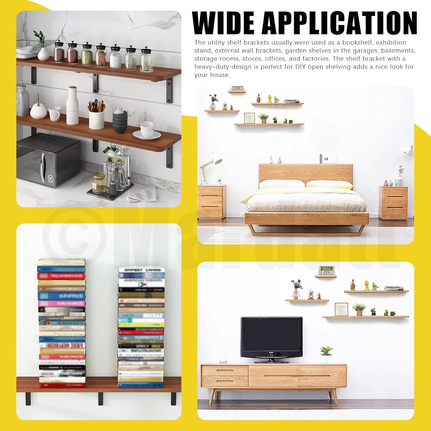 Mardatt 4Pcs 8&rdquo; White Shelf Bracket with Screws and Anchors, Floating Shelf Brackets Heavy Duty Shelf Supports Mounted Shelf Brackets Hidden L Shelf Bracket for Shelves Support image number 4