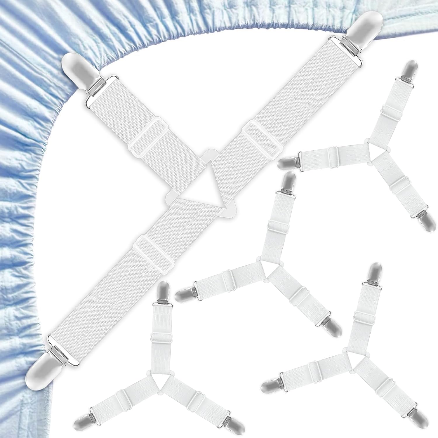 Alethron Bed Sheet Tensioners, Pack of 4 Adjustable Bed Sheet Tensioners, Elastic Bed Sheet Tensioners, Fitted Sheet Tensioners, Bed Sheet Tensioners, Bed Sheet Tensioners with Clip for Bed Linen,