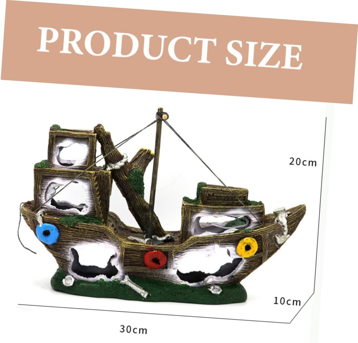 POPETPOP Resin Aquarium Shipwreck Ornament Fish Tank Decoration Lightweight Home Aquarium Landscape Resin Shipwreck for Fish Tank image number 6