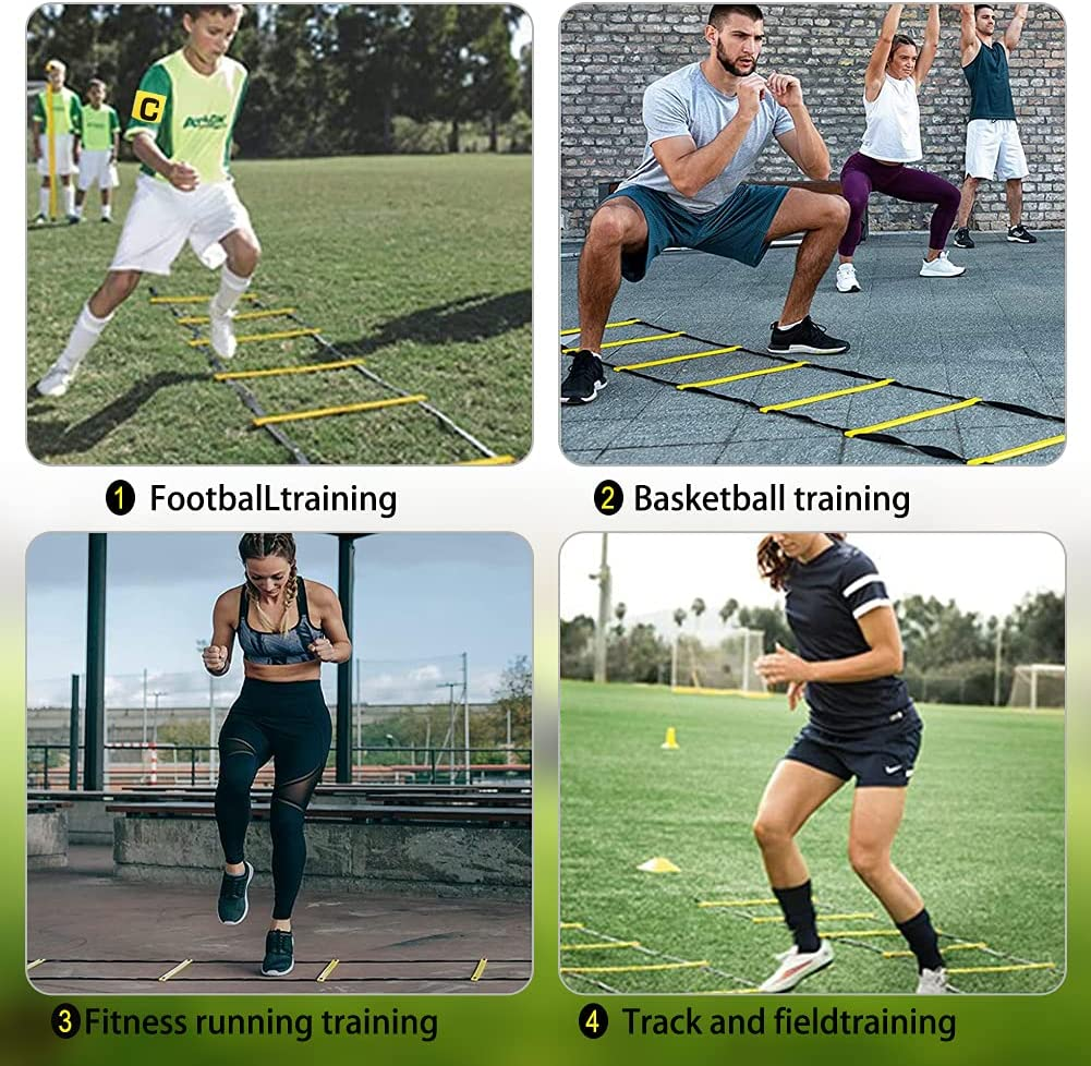UHAPEER Football Speed Agility Training Set, Agility Ladder, 12 Sports Cones and Football Kick Trainer, Football Training Equipment Footwork Drills for Kids and Adults image number 1