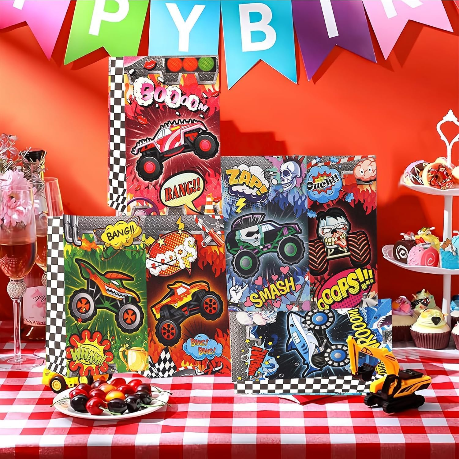 CZWXOXO 24Pcs Monster Truck Goodie Bags Monster Truck Party Favors Monster Truck Treat Bags Monster Truck Birthday Party Supplies for Boys Monster Truck Party Decorations - Multicolor image number 1