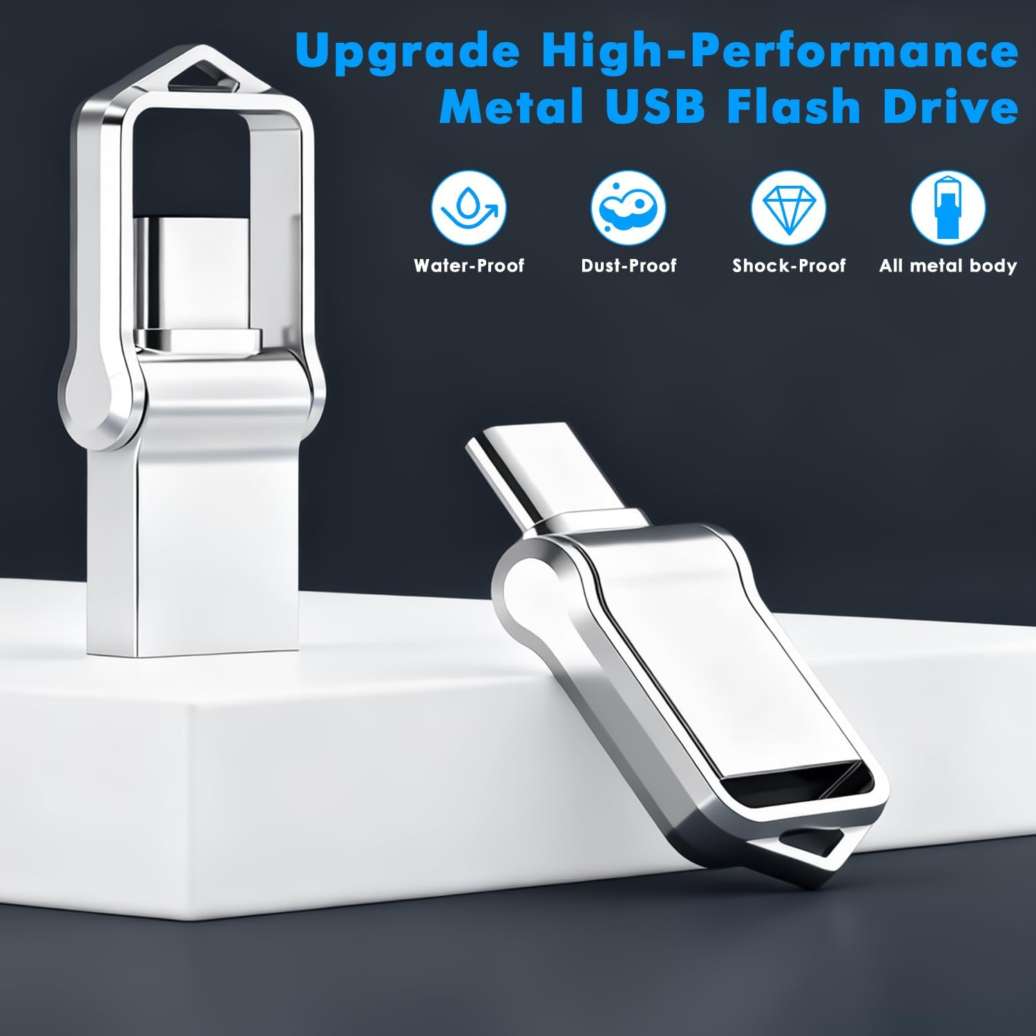 64GB Actual 2TB Dual Drive USB 3.0 and Type-C Flash Drive, Read up to 100Mb/S, Metal Swivel 2-In-1 USB Stick with Type-C and Type-A, Memory Stick for USB 3.0, 2.0 Device image number 3