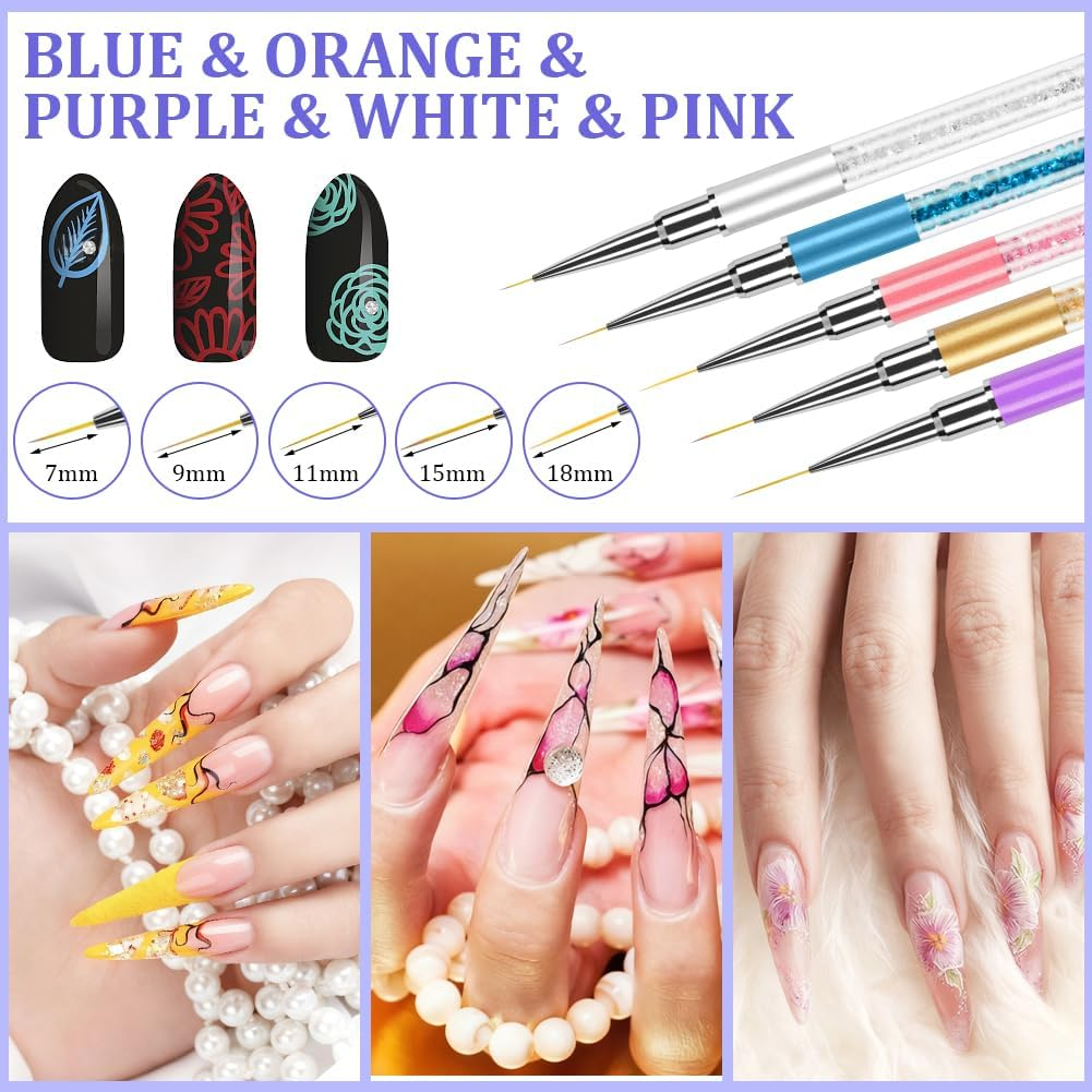 AYBUY Nail Art Pen, 5 Colours Nail Polish Pen Set, Nail Art Pen, DIY Line Nail Art, Graffiti, Art Beauty Decorating, Manicure Tools for Halloween, Christmas, Carnival image number 1