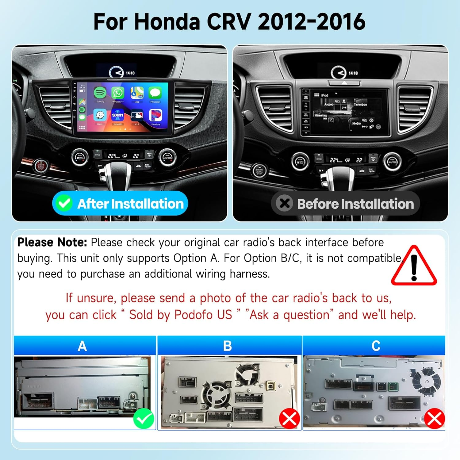 2G+64G Car Radio Stereo for Honda CRV 2012-2016, Wireless Carplay/Android Auto 9 Inch HD Touch Screen Android 13 Head Unit GPS Wifi Bluetooth Type-C/Usb EQ HD Backup Camera image number 6