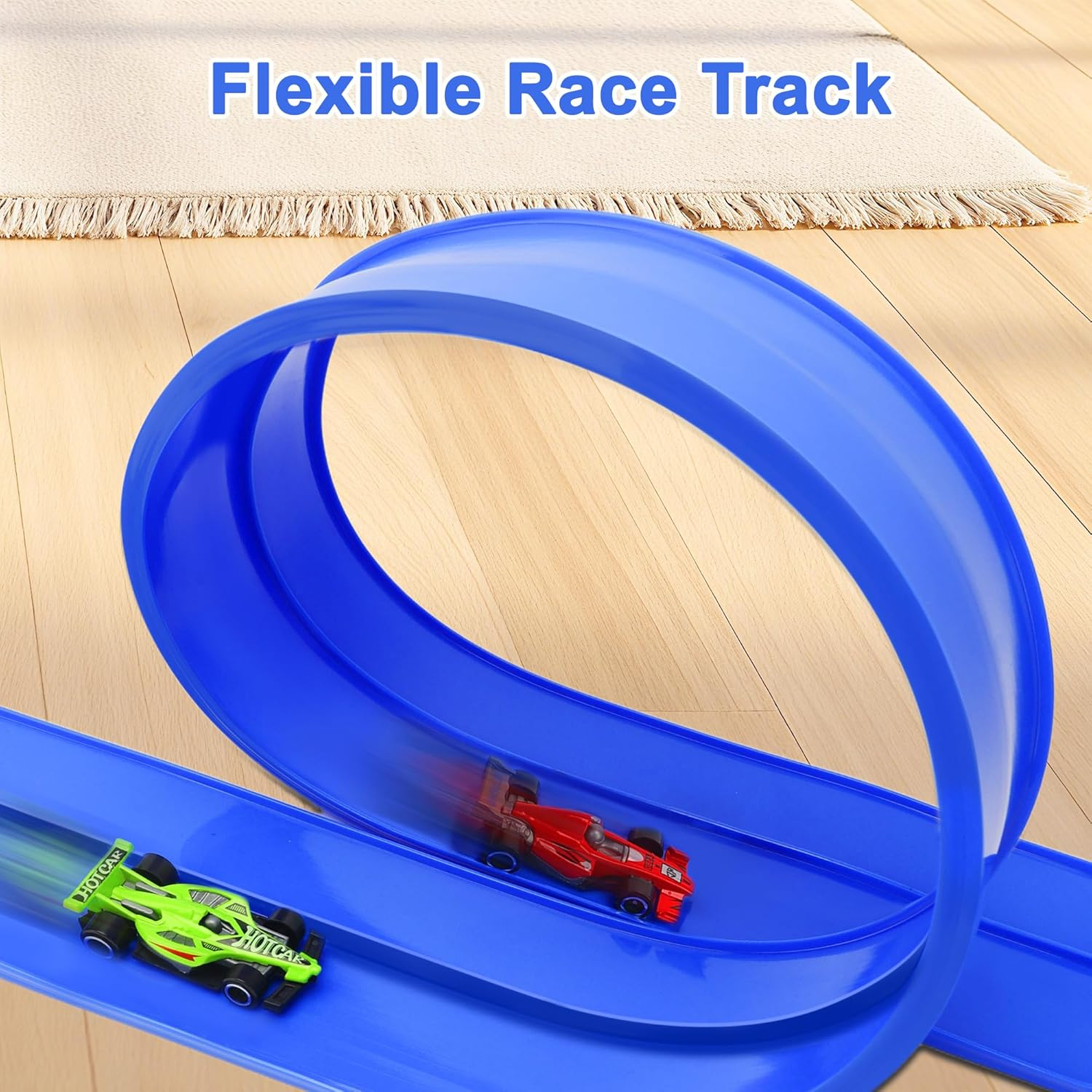 15 Ft Flexible Race Track Set with 6 Toy Cars for Kids Age 3-12 image number 2