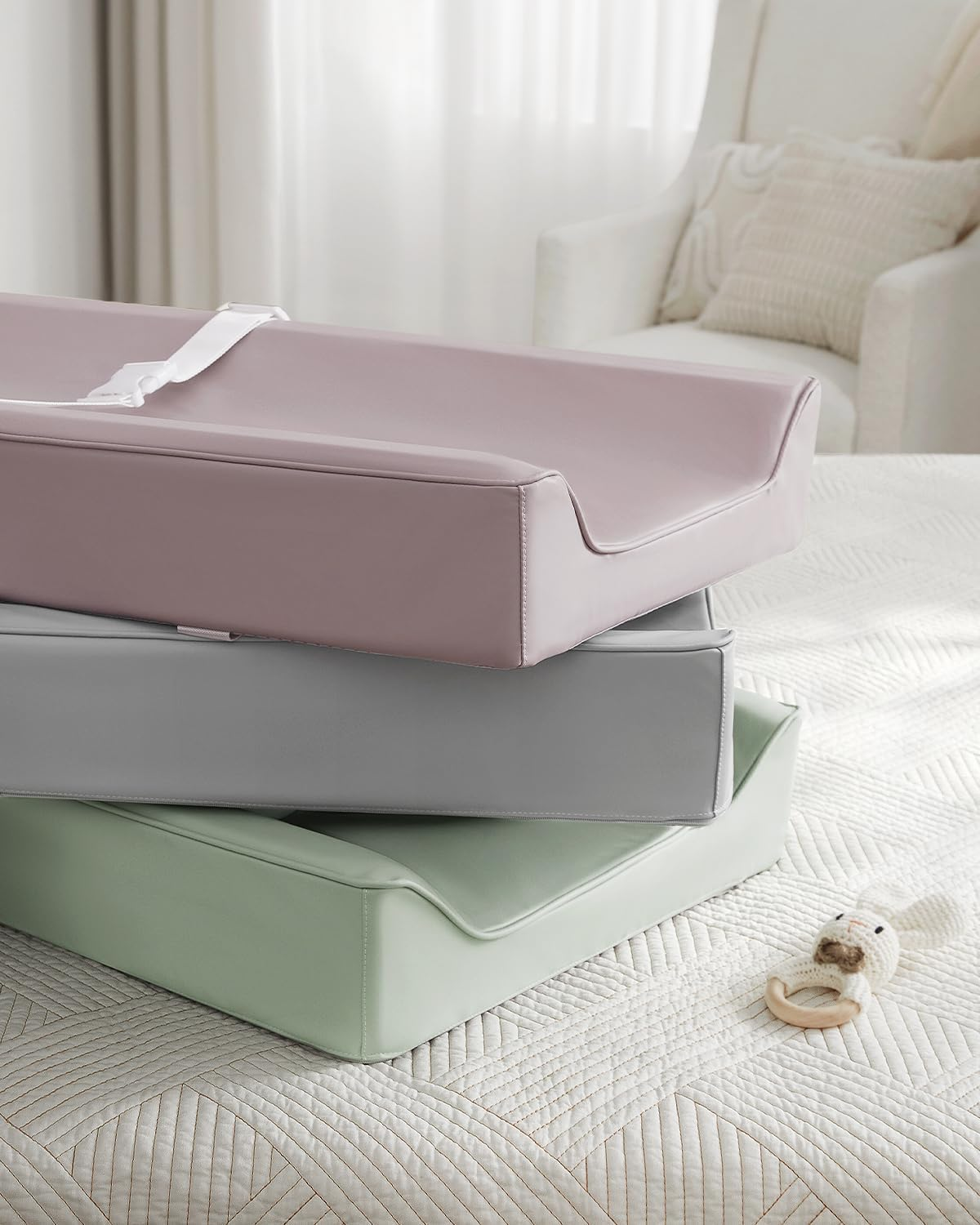 Yunking Vegan Leather Baby Changing Pad with Waterproof & Wipe-Clean PU Cover, Standard Size Cozy Baby Changing Table Pads for Dressers/Tables, Taupe