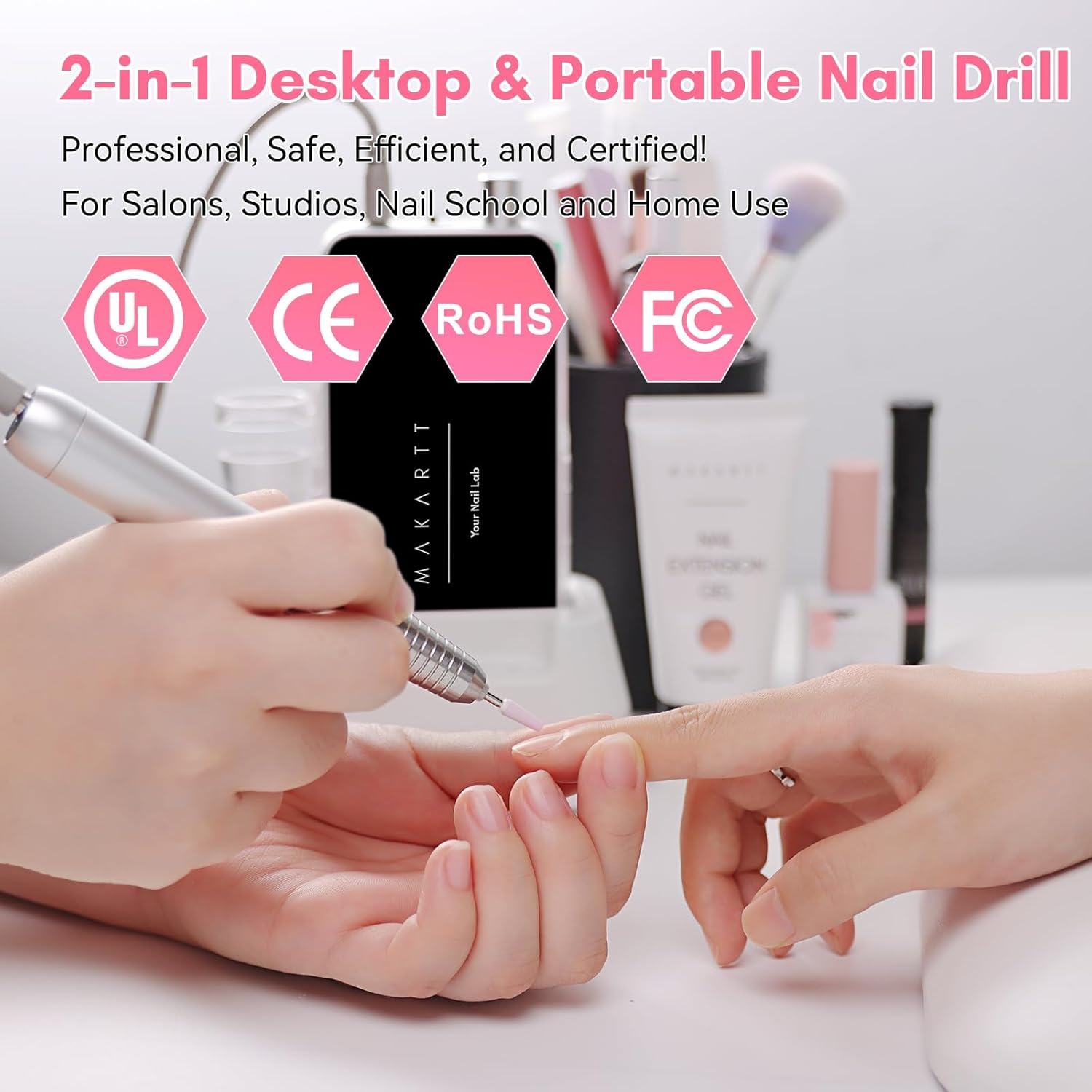 Makartt Electric Nail Drill - 35000RPM Rechargeable Efile with Coreless Motor, Nouvella Portable Nail Filer Machine for Acrylic Gel Removal with Drill Bits Set, Black - Nouvella Purple image number 6