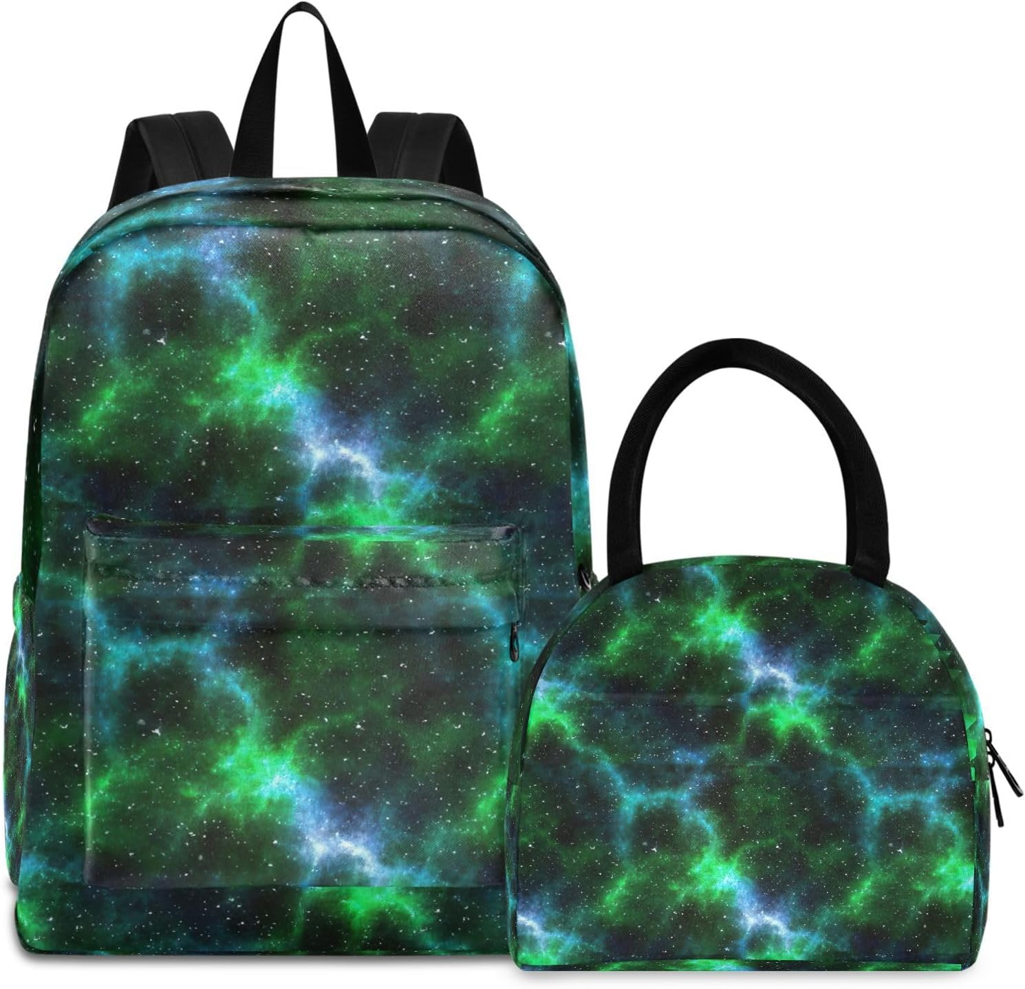 RPLIFE Kids Backpack Set, Cosmic Nebula Green School Backpack with Lunch Box, Back Packs Elementary Boys image number 4