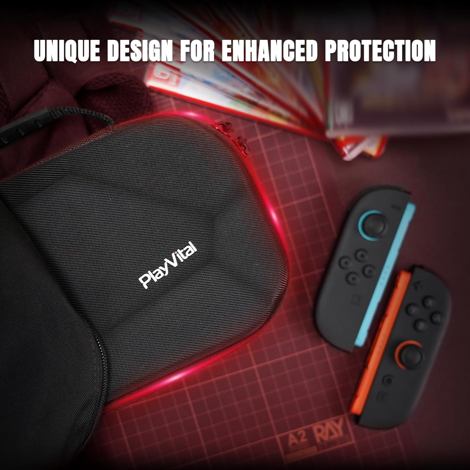 Playvital Carrying Case for Nintendo Switch 2 with Silicone Charging Port, Portable Travel Case with 10 Game Card Slots, Shockproof Protective Hard Shell for Switch 2 Accessories Storage &ndash; Black image number 2