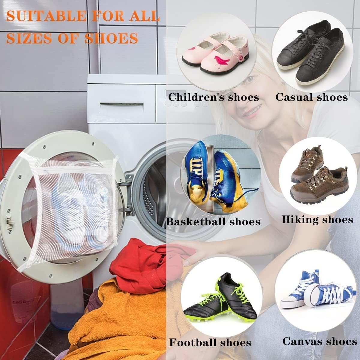 16"X16" Sneaker Dryer Bag with Elastic Straps for Dryer Door - Shoe Net Laundry Bag for Shoes, Clothing, and Laundry - Easy to Install (1Pc) image number 4
