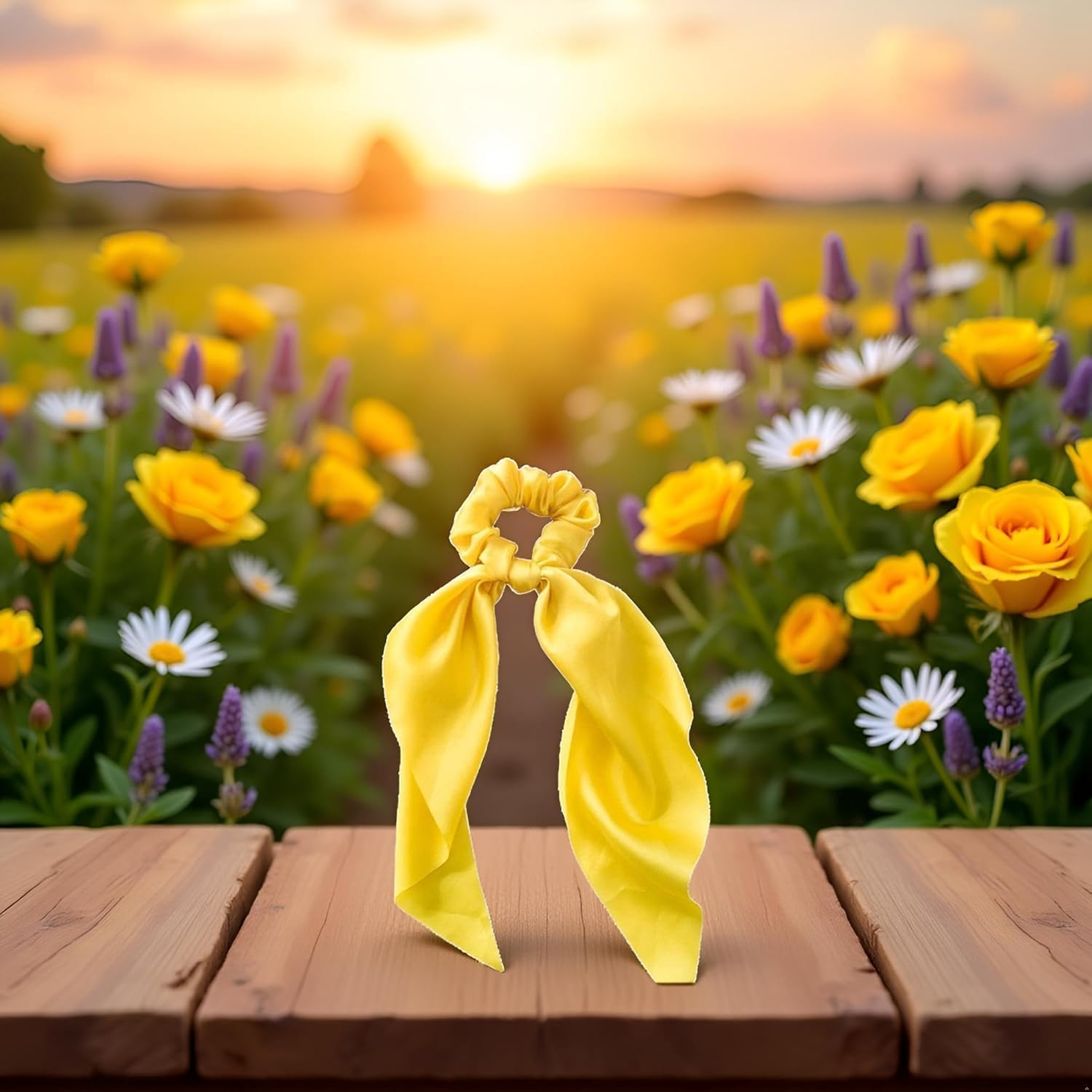 Yellow Women Girl Bow Satin Ribbon Ponytail Scarf Hair Tie Rope Scrunchies Elastic Band Hair Scrunchies Bands Elastics and Ties Beauty and Personal Care Hair Care, Hair Accessories