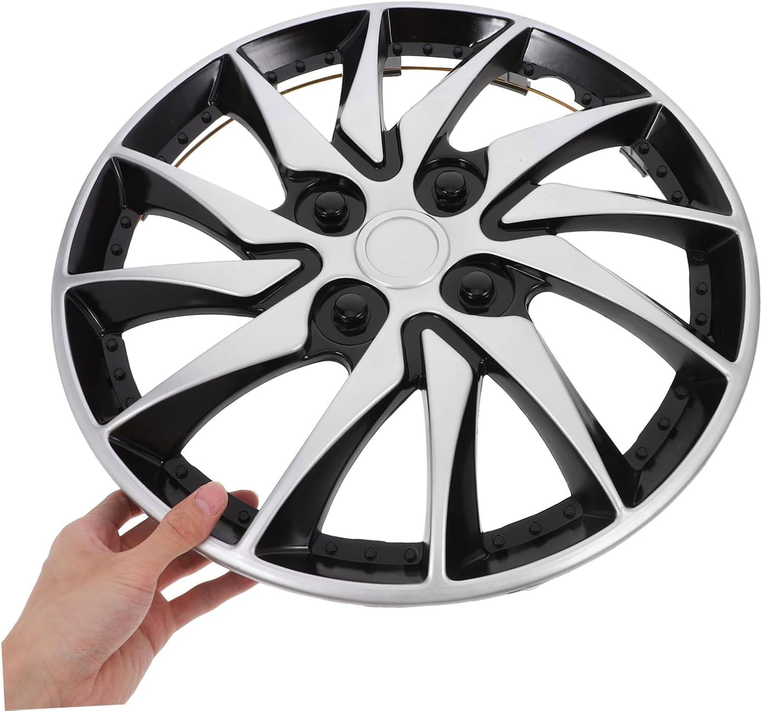 SOPOTUTU 14-Inch Silver Black Hubcap Wheel Cover for Car Hub Steel Rim Hub Case Compatible with Truck and Auto Replacement Wheel Caps for Vehicle image number 2