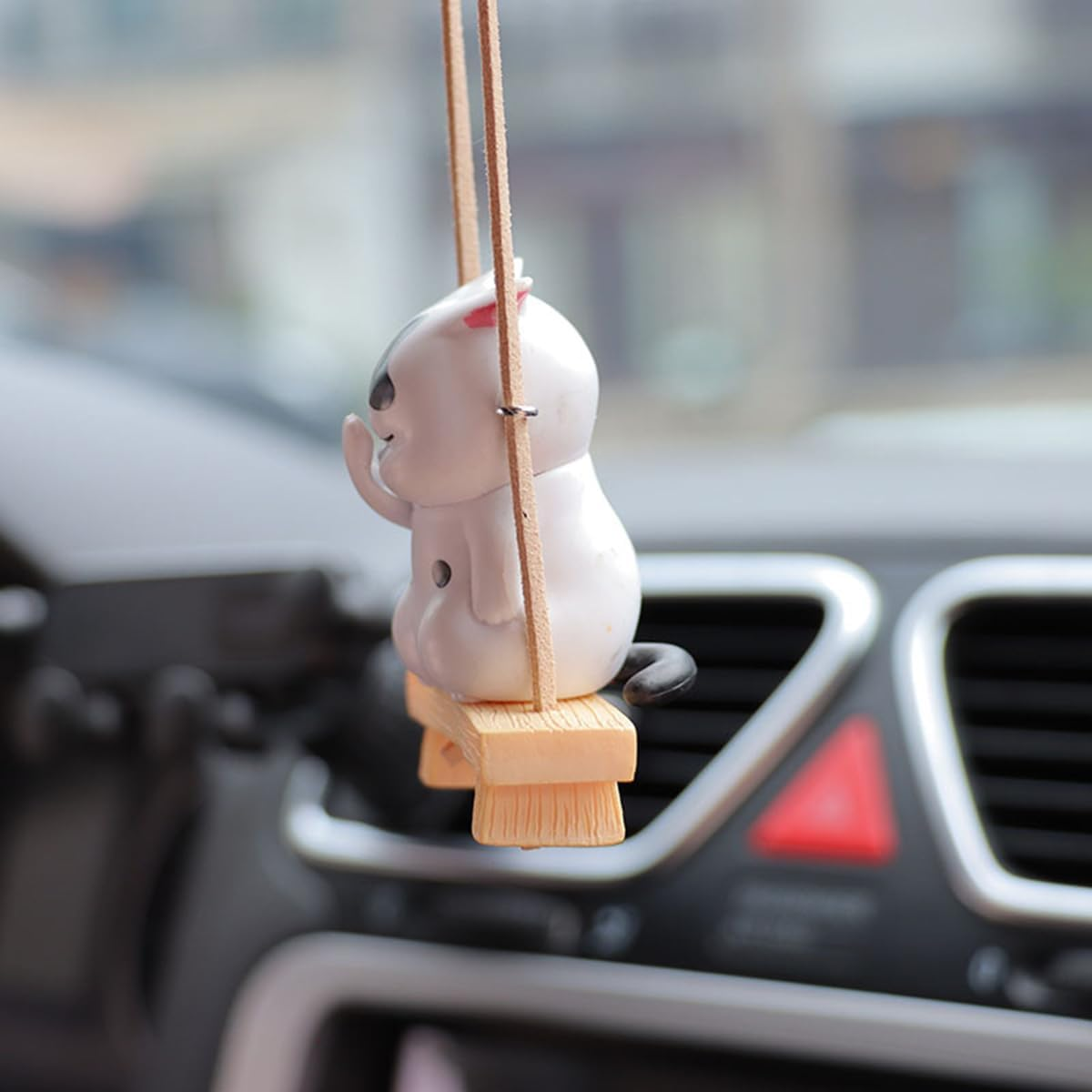 Cute Swinging Facepalm Cat Car Rear View Mirror Hanging Accessories, Adorable Hanging Ornament for Rearview Mirror, Funny Car Interior Decor Gifts for Cat Lovers (White)