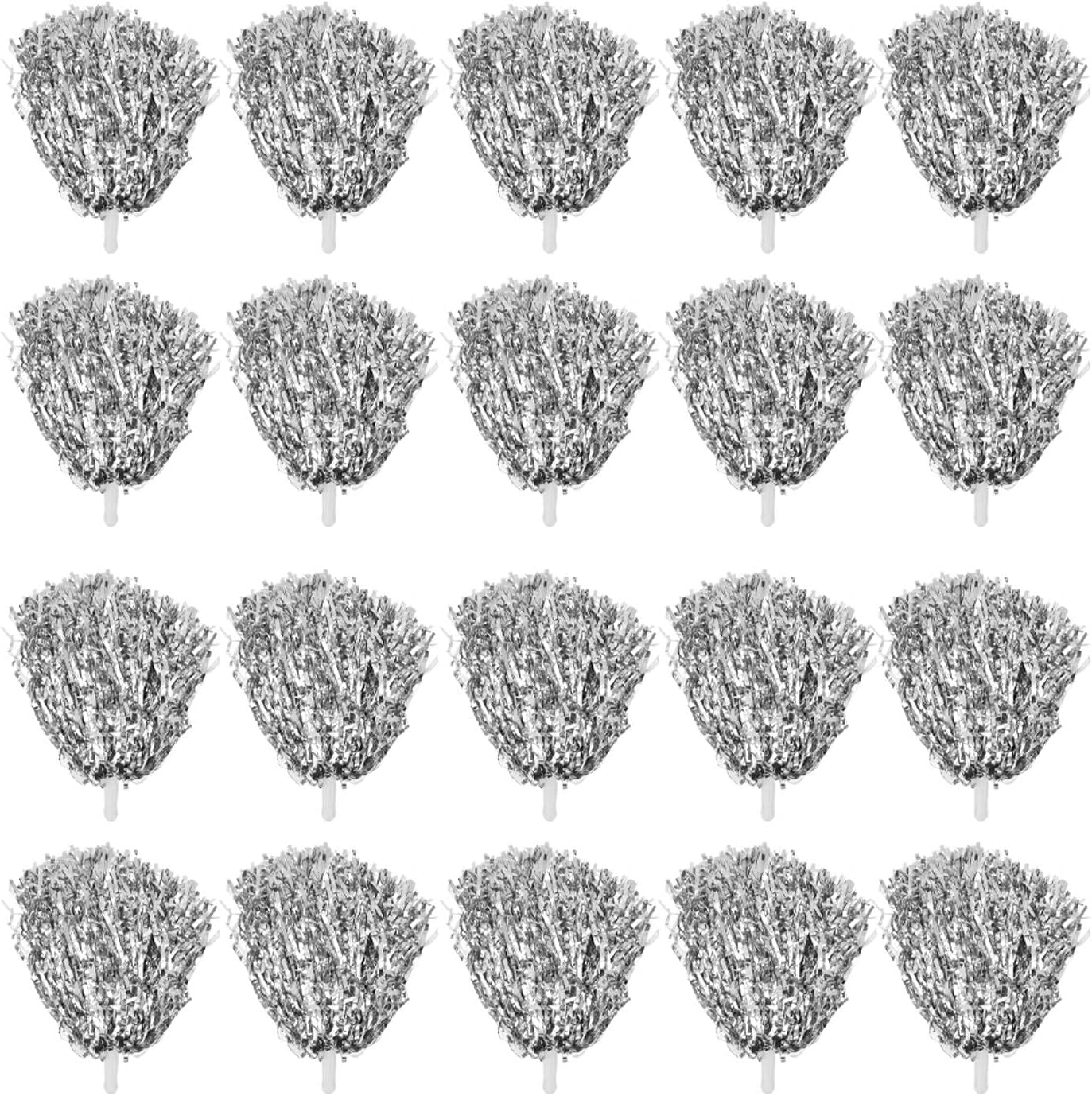 24 Pcs Metallic Cheerleading Pom Poms for Kids Foil 12 Inch, Team Spirit Sports Dance Party (Silver) image number 2