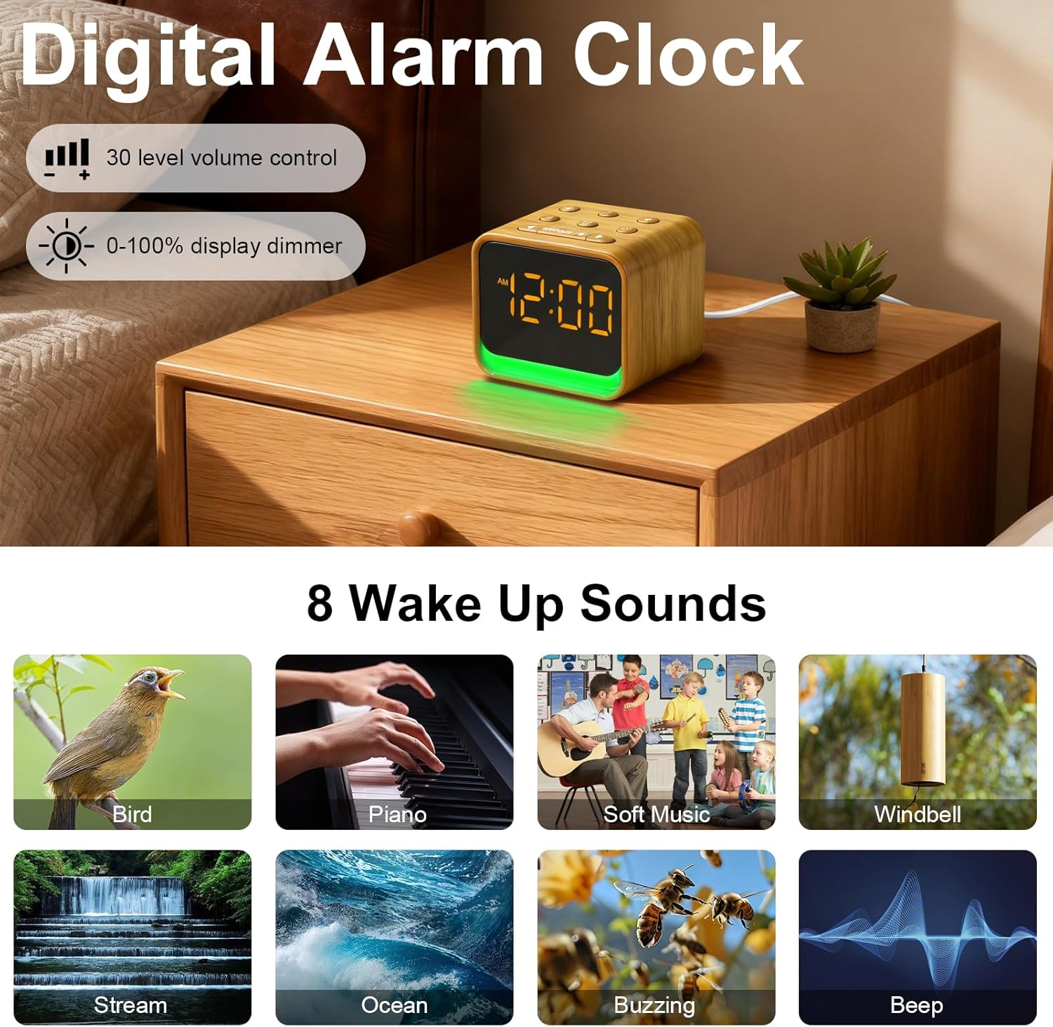 Omebel 2-In-1 White Noise Machine & Alarm Clock, 24 Soothing Sounds, 7 Color Night Light, Portable Sound Machine for Baby & Adult Sleep, Timer & Memory Function image number 6