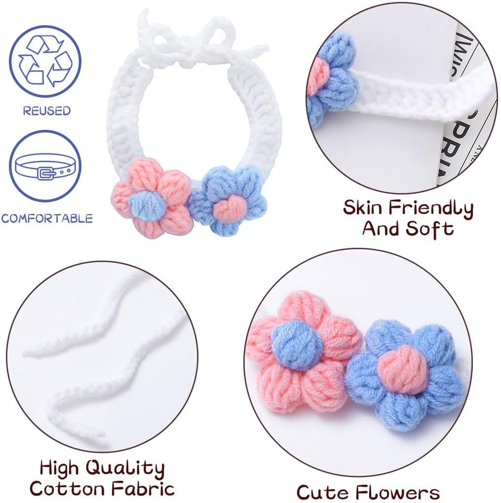 Campsis Floral Cat Collars Adjustable Tie Cat Colllar Knitted Kitten Collar for Pet Cats image number 4