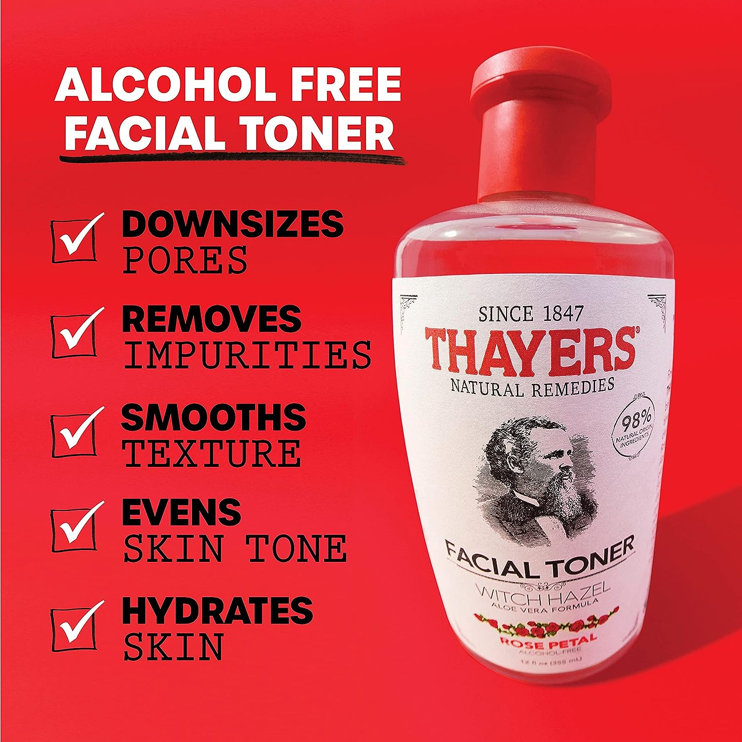 Thayers Alcohol-Free Rose Petal Witch Hazel Facial Toner with Aloe Vera Formula, 2 Pack - (2 X 12 Ounce Bottles) image number 2