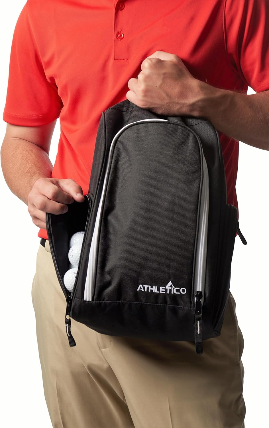 Athletico Golf Shoe Bag - Zippered Shoe Carrier Bags Ventilation & outside Pocket Socks, Tees, Etc. - Black image number 1