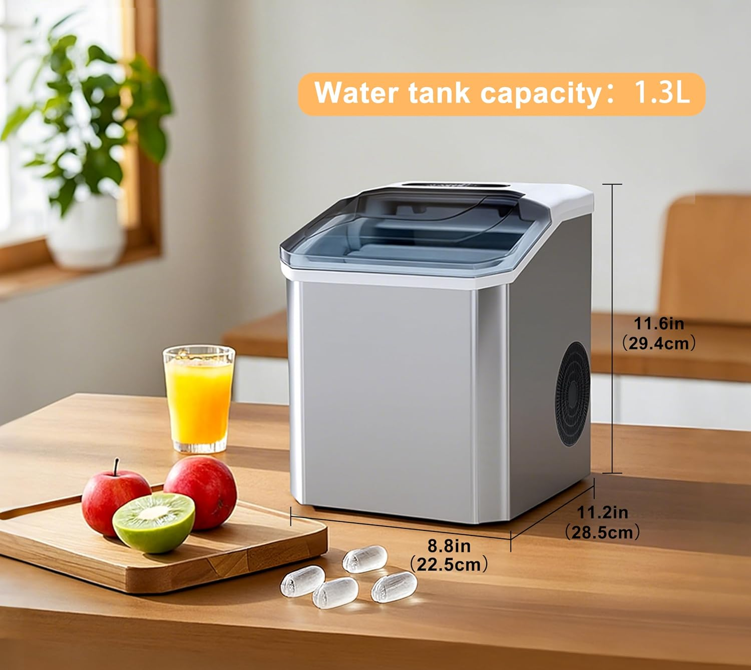 Itoma Countertop Ice Maker Machine, 2 Sizes of Bullet Ice, 1.3L Auto-Cleaning Ice Maker with Basket and Scoop, for Home/Kitchen/Office/Bar Party Ice Cube Machine image number 2