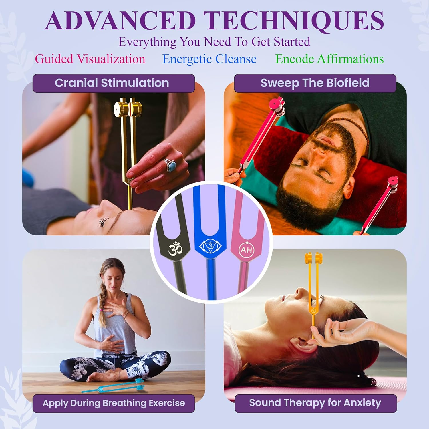 9Pc Secret Solfeggio Tuning Fork Set - Designed Specifically for Use with Boot Attachments - Cranial Stimulation, Bone-Tuning, Meridian Lines - Sound Healing and Biofield Harmonization &ndash; Multicolor