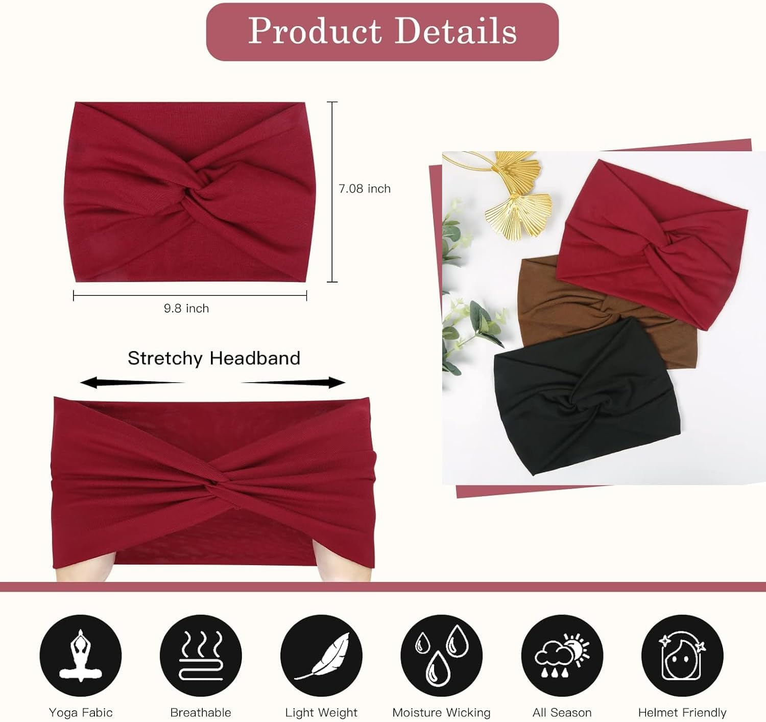 Sports Wide Headbands for Women,Extra Large Turban Non Slip Workout Headband Elastic Sweat Fabric Hair Scarf Sweatband Boho Hairband Hair Twisted Knot Running Yoga Accessories 6 Pack - Adorable Day image number 6