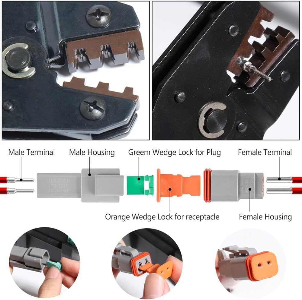DT Connector Kit Crimper Ratcheting Wire Crimper Tool Deutsch 2 3 4 6 8 12 Pin Automotive Electrical Size 16 Stamped Contact
