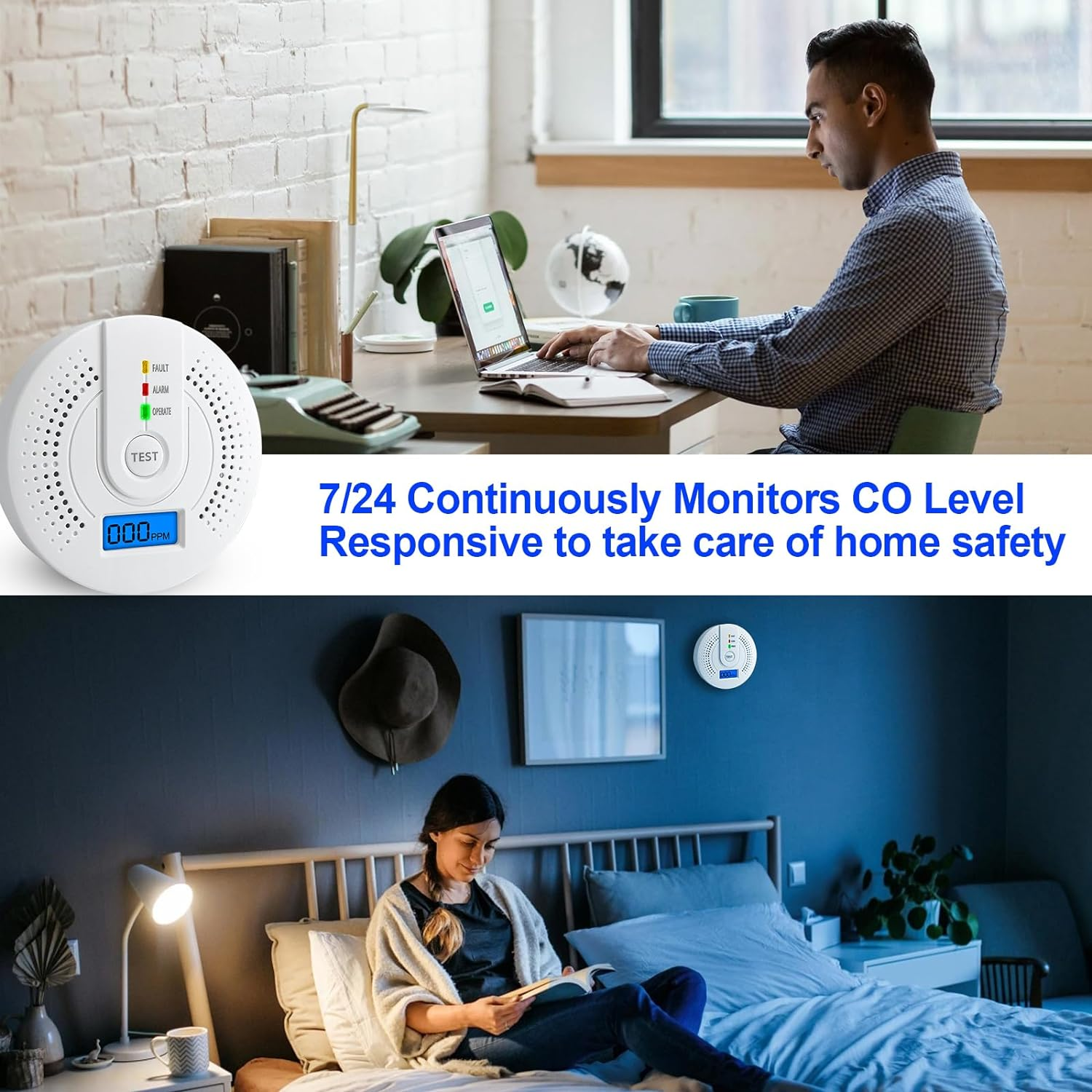 Carbon Monoxide Detector,Replaceable Battery Operated CO Alarm Detector with Test Button and Digital Display Suitable for Home, Office,Comply with EN50291(AA Batteries NOT Included)