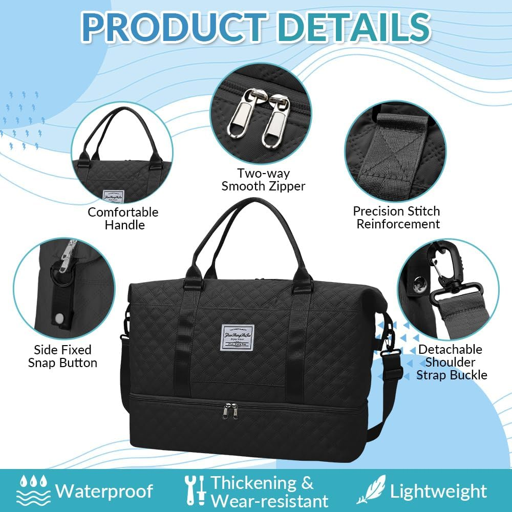 WOTWO 2PCS Travel Duffel Bag Set, Large Capacity Gym Bag with Wet Pockets & Shoe Compartment for Women & Men, Carry-On Overnight Bag with Toiletry Bag for Gym Yoga Travel image number 2