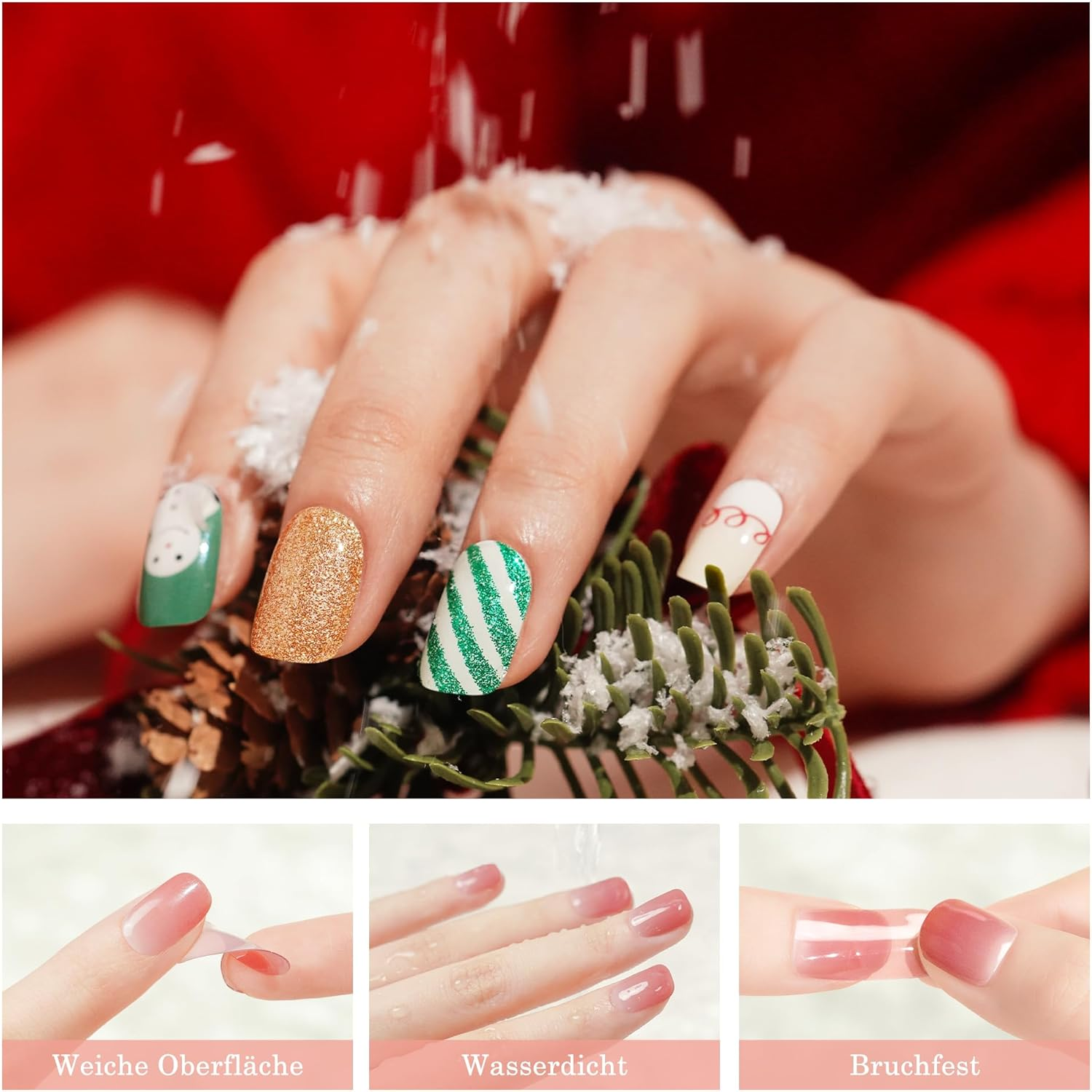 DANNI & TONI UV Gel Nail Foils (Glittering Holiday) Red and Green Christmas Day Snowman Christmas Stickers Nail Stickers Nail Design Nail Foil Self-Adhesive Wraps 28 Stickers - Glittering Holiday-En image number 2