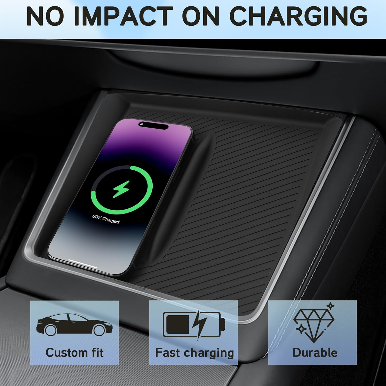 (6 PCS) Center Console Organizer Tray for 2026 2025 Tesla Model Y Juniper & 2026 to 2024 Tesla Model 3 Highland Accessories, Front Rear Storage Box with Silicone Cup Holder Insert Wireless Charger Mat image number 3