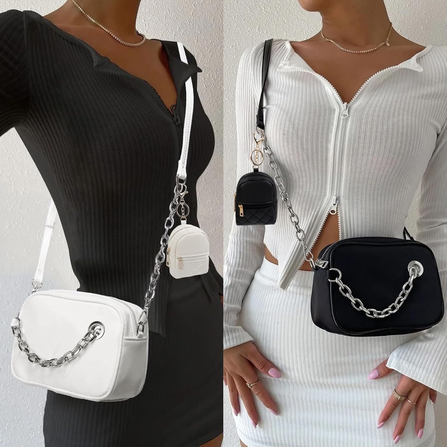 4Pcs Mini Backpack Keychain,Cute Cosmetic Bag for Women,Pu Leather Makeup Bag Key Pocket Lipstick Bag Card Holder Data Cable Organizer Zipper image number 2