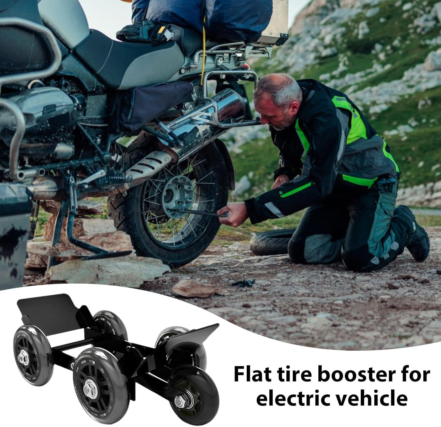 Motorcycle Wheel - Portable Motorcycle Mover Wheel Set of 4,Multi-Bearing Design Tire Jack, Foldable Motorcycle Mover for Electric Vehicles, Motorcycles image number 6