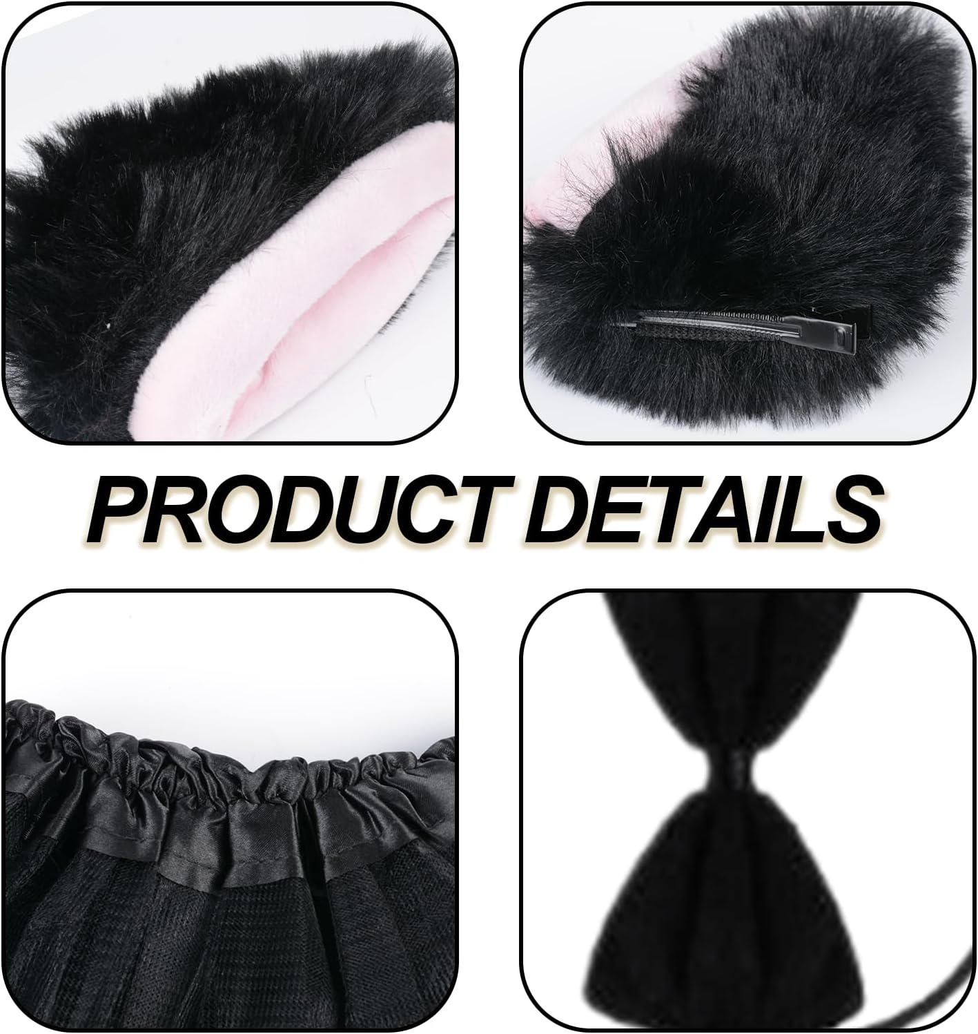 Black Cat Costume Set with Cat Ears Headband Tail Bow Ballet Skirt for Halloween Dress Up image number 1