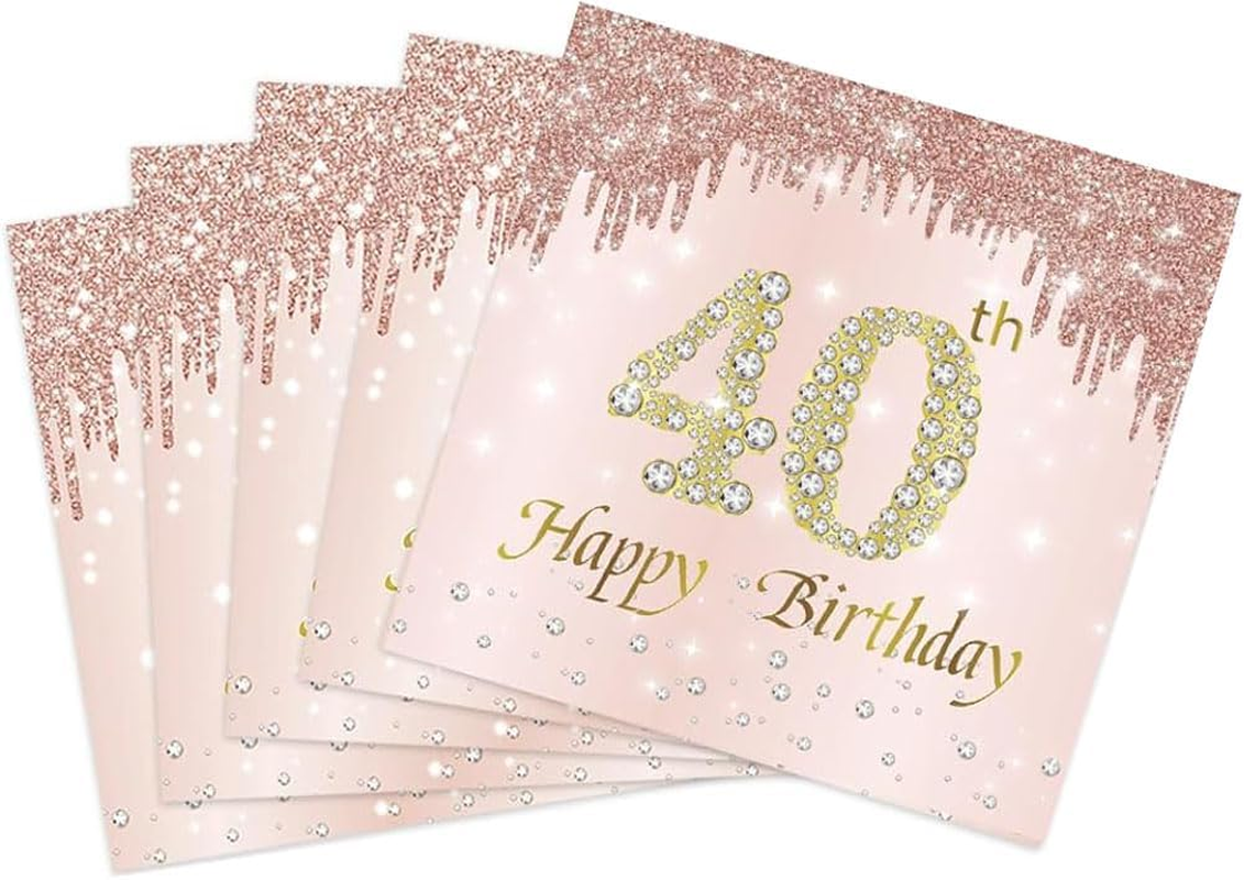 40PCS 40Th Happy Birthday Napkins Rose Gold 40Th Birthday Napkin Vintage 1984 Dessert Cocktail Beverage Napkins for Women 40Th Birthday Anniversary Party Favors 2-Ply