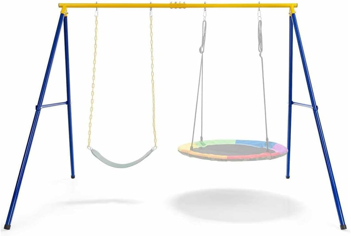 HONEY JOY 2 Seat Swing Frame for Kids, Children Heavy-Duty Metal Swing Stand W/Ground Stakes, A-Shaped Toddlers Swing Frame for Outdoor Backyard, up to 300KG Weight Capacity, Fits for Most Swings image number 4