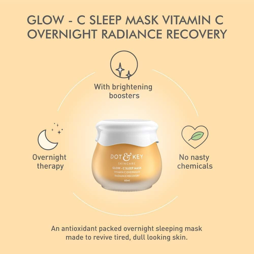 Dot & Key Glow - C Sleep Mask, Vitamin C Overnight Radiance Mask, Night Gel 60Ml, with Vitamin C and Hyaluronic Acid, Paraben Free image number 1