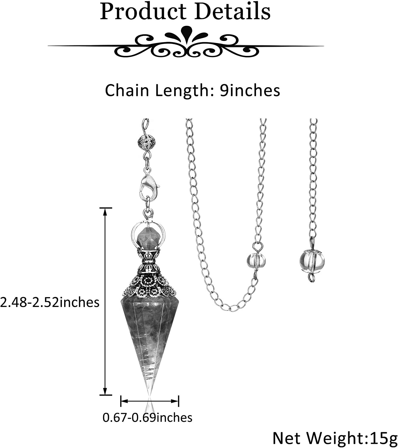 GEHECRST Natural Aquamarine Healing Crystal Dowsing Pendulum Reiki Gemstone Chips Orgone 6 Faceted Hexagonal Pointed Cone Resin Spiritual Pendant for Divination, Wicca, Energy Balancing (AKUS9022) image number 6