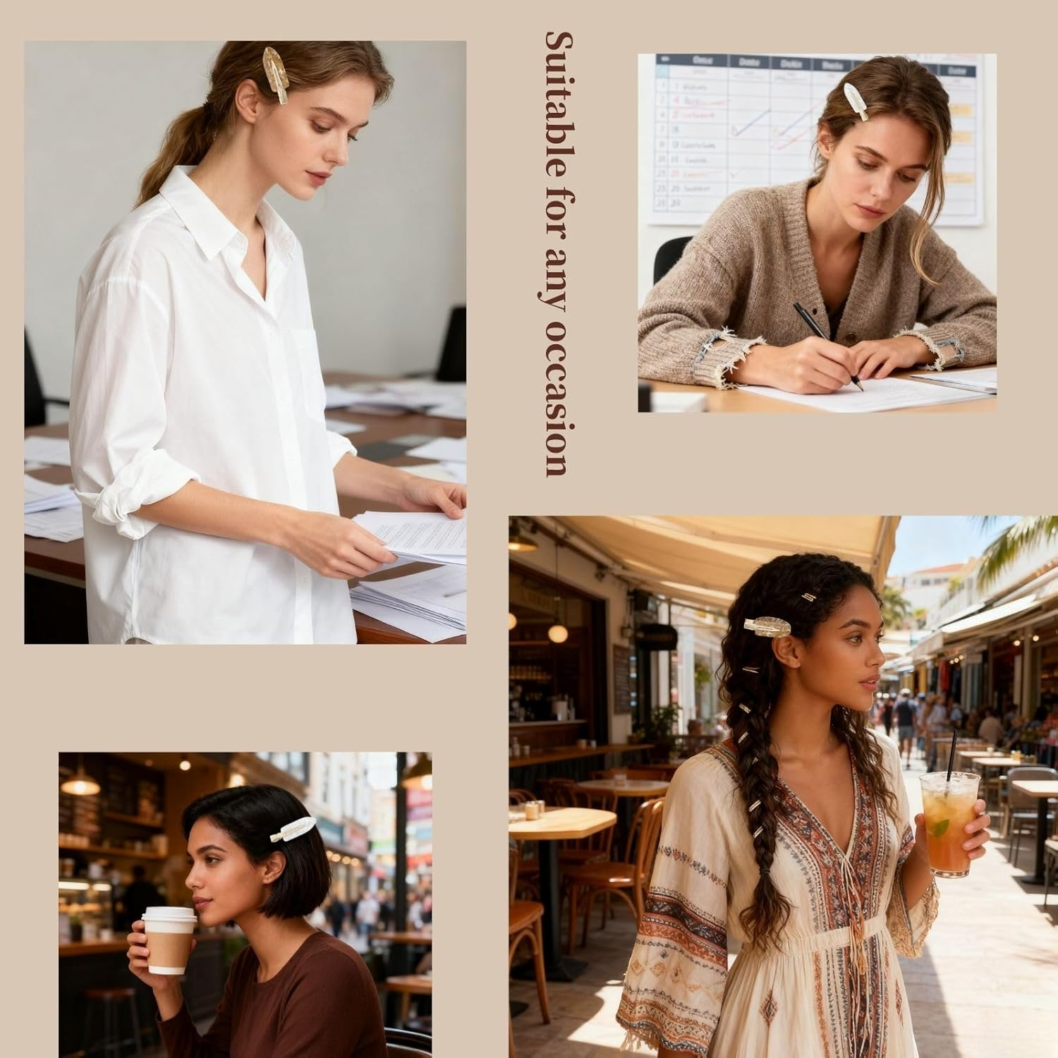 Leezmark No Crease Hair Clips 12 Pack White Gold Salon Styling Accessories Flat Creaseless Design for Women Girls (Brown,White) image number 3