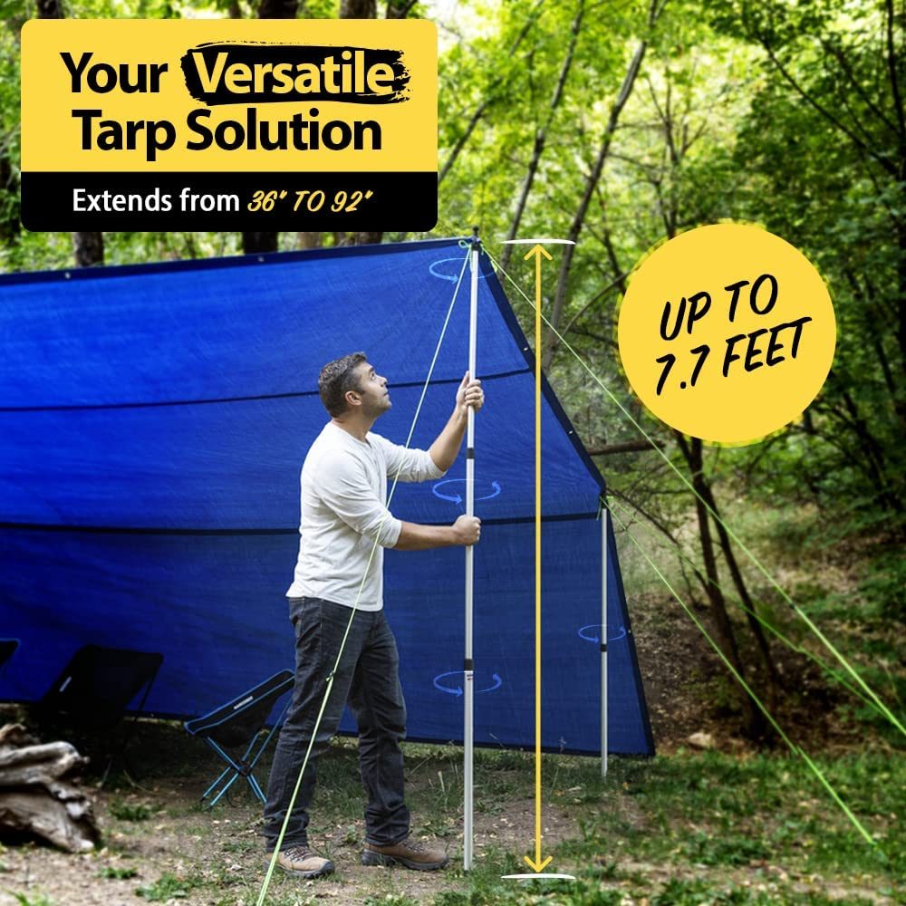 Everbeam Tarp Poles - Tent Poles for Tarp - Camping, Hiking, Fishing - Adjustable Tarp Poles Extend to 92" - Portable & Lightweight, Ideal for Awning, Tent Fly - Includes Guy Lines, Stakes, Carry Bag image number 5